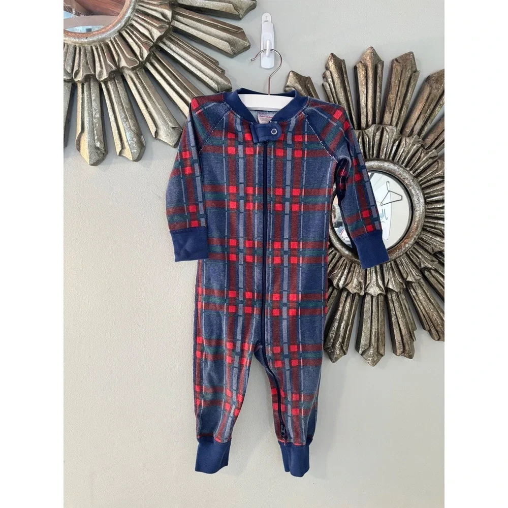 Hanna Andersson Boys Plaid Organic Cotton Pajamas Sleeper 18-24 Months 80cm‎